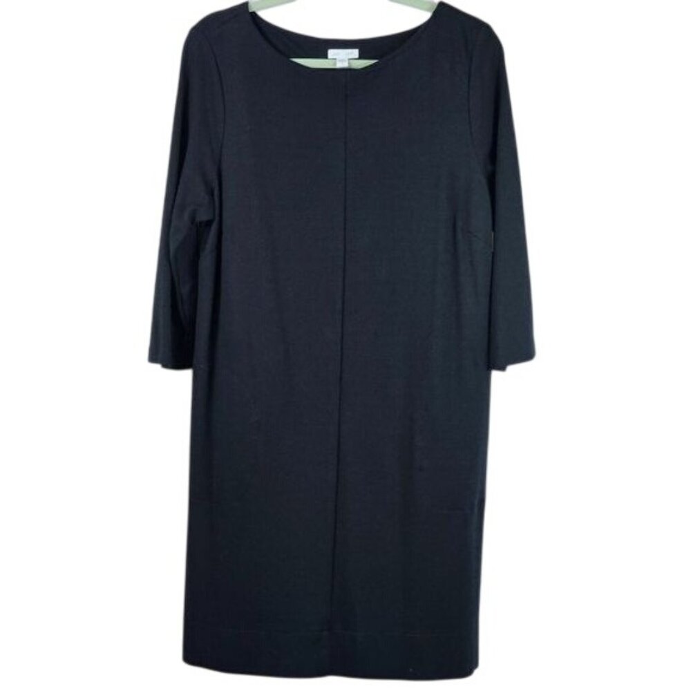 J. Jill Knit‎ Boat Neck Dress L Black Knee-Length 3/4 Sleeves Pockets Office